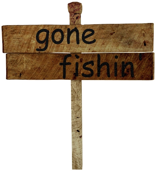 wood sign with words gone fishin
